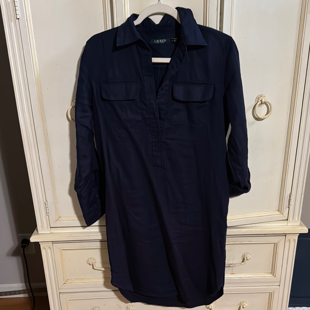 Women’s Ralph Lauren navy linen shirt dress size 4